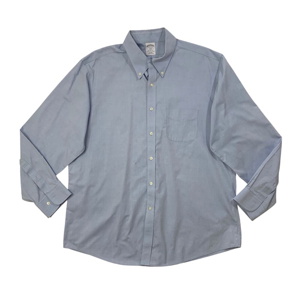 Brooks Brothers Shirt Mens 17 Cornflower Cotton Non Iron Regent Fit Button Down